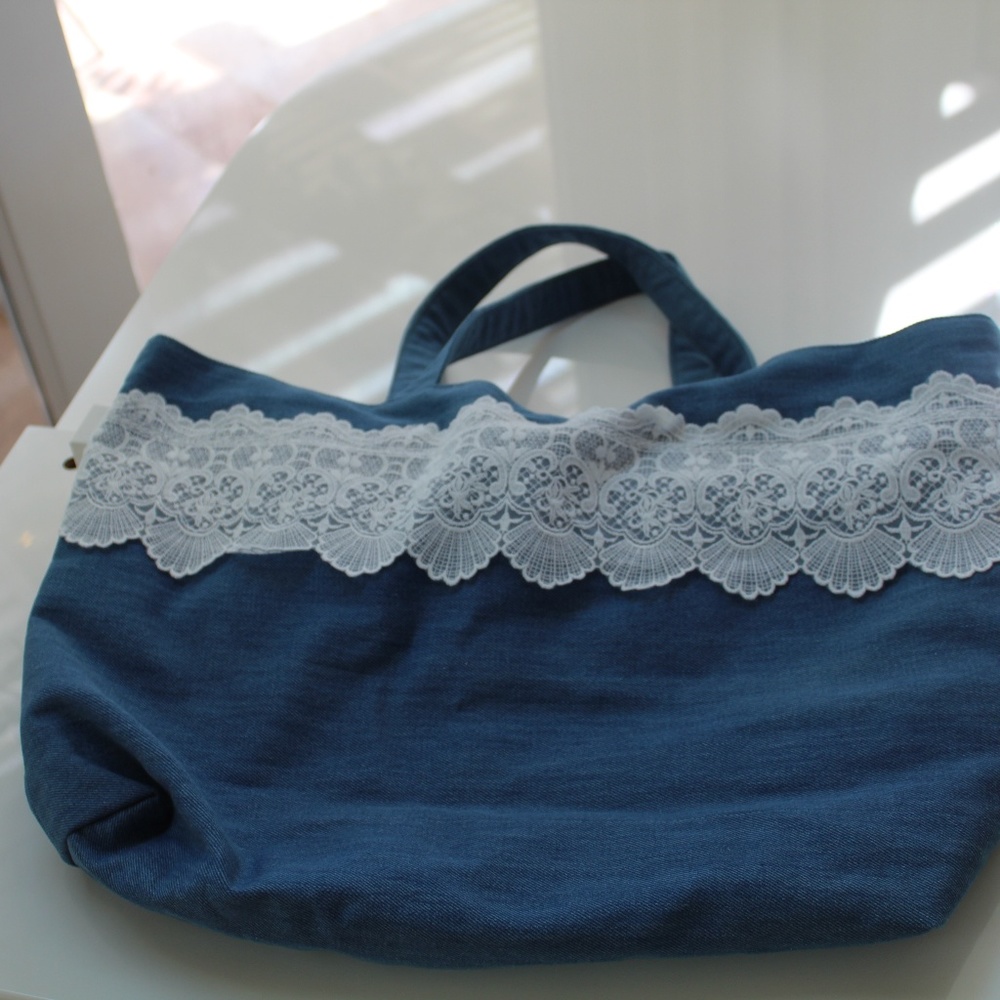 Denim Tote Bag w/ Lace